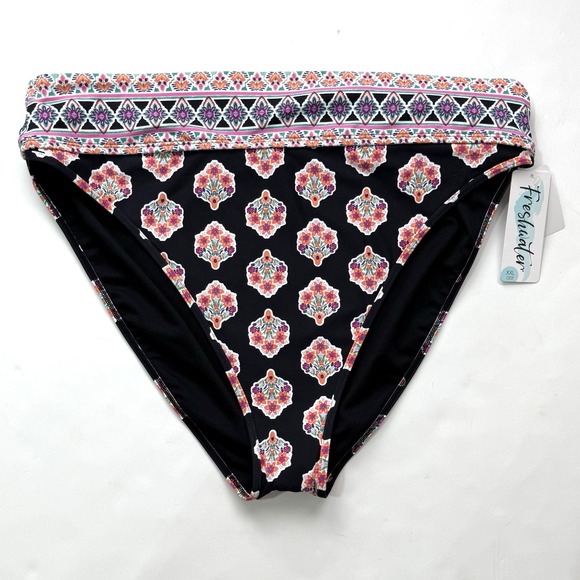 Freshwater Other - New Banded Bikini Swimsuit Bottom Plus Women XXL 20 Black Print High Waist Leg